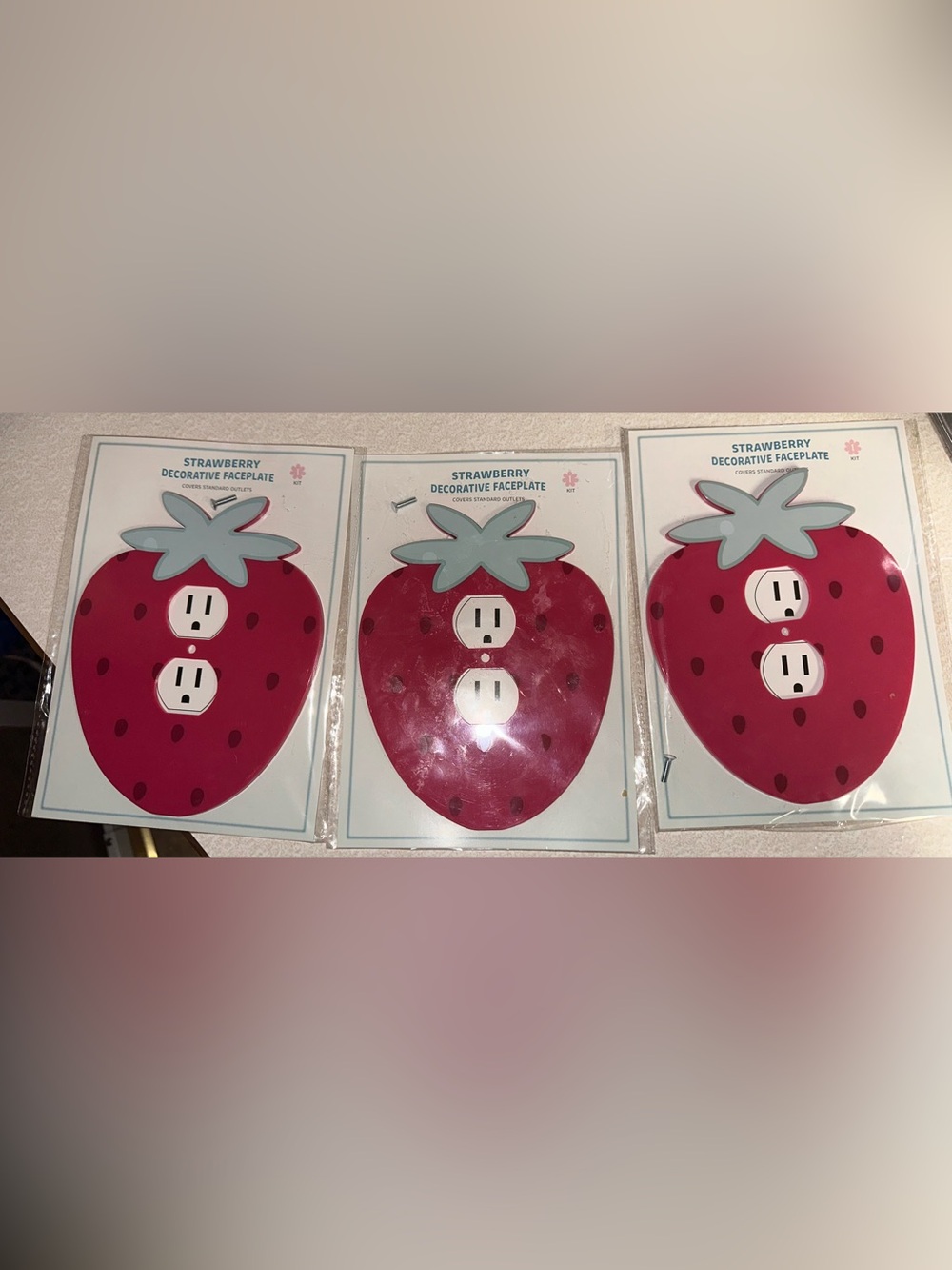 Strawberry Decorative Faceplate Outlet Cover - Red & Green (3 pack)